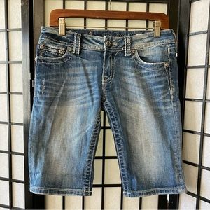 Miss Me Jeweled & Studded Bermuda Jeans Shorts Size 28